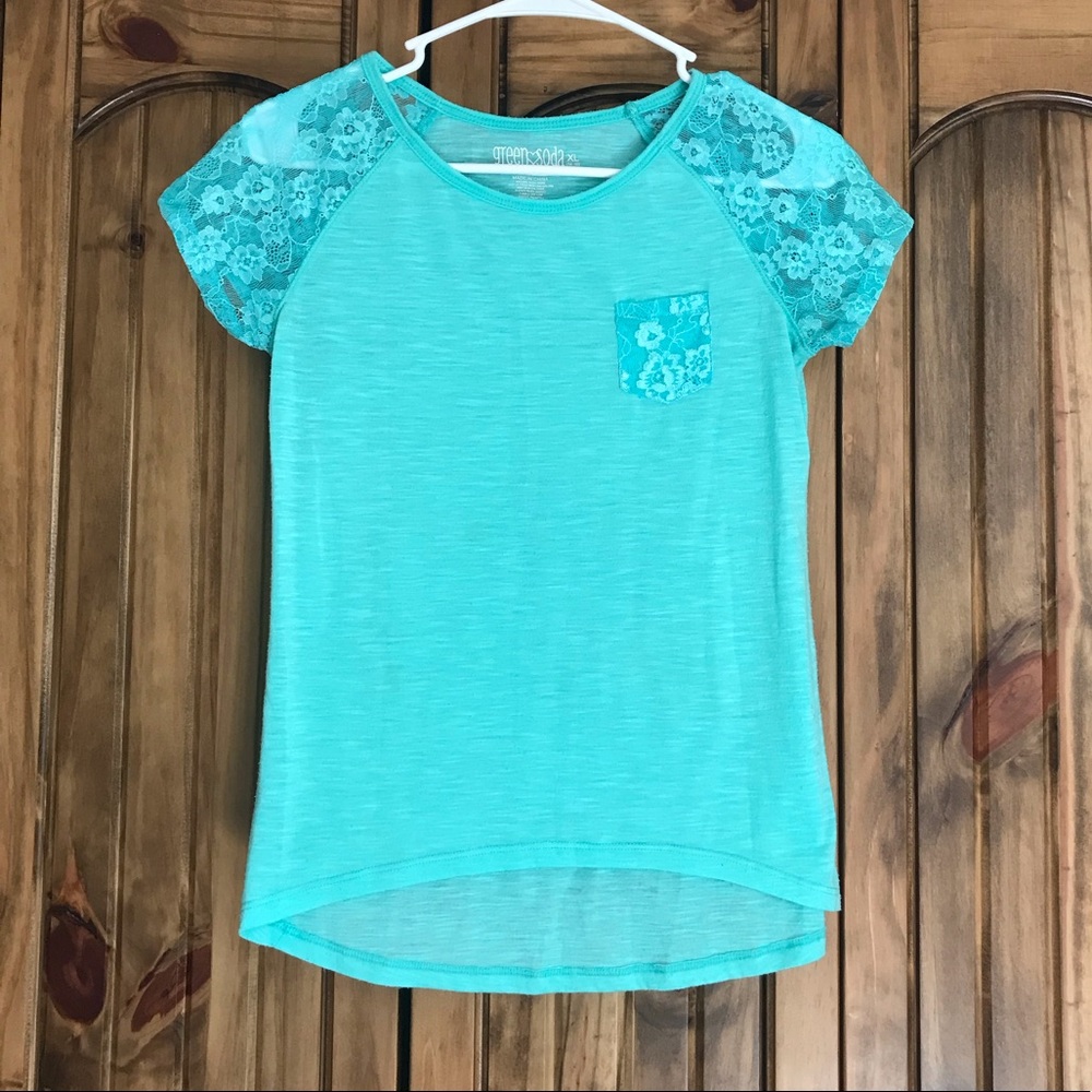 Girls Green Soda teal tee size XL (14/16)